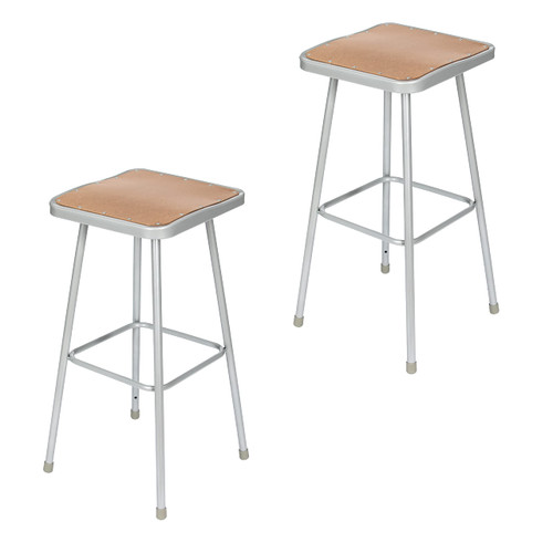 Premium Commercial-Grade All-Purpose Square Stool (30-inch Height, Gray Frame, Masonite Wood Seat, 2-Pack)