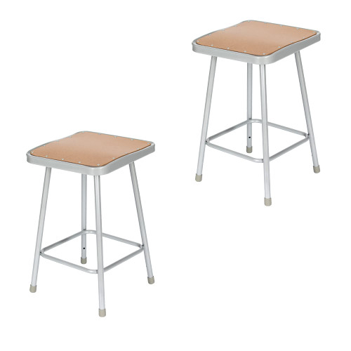 Premium Commercial-Grade All-Purpose Square Stool (24-inch Height, Gray Frame, Masonite Wood Seat, 2-Pack)