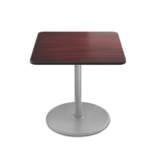 Premium Commercial-Grade Restaurant and Breakroom Cafe Table (Square, 36 in Side, 36 in Counter Height, Round-Base, Gray Frame, Mahogany Laminate)
