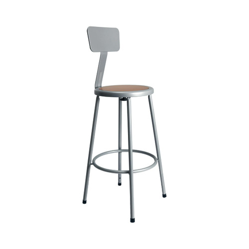 Premium Commercial-Grade All-Purpose Round Stool with Backrest (30-inch Height, Gray Frame, Masonite Wood Seat)