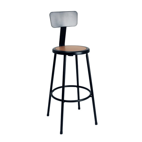 Premium Commercial-Grade All-Purpose Round Stool with Backrest (30-inch Height, Black Frame, Masonite Wood Seat)