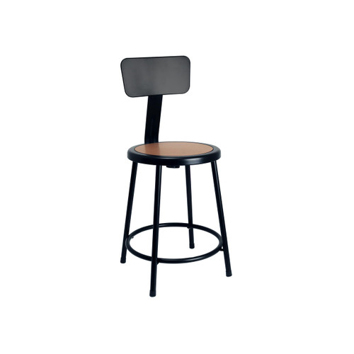 Premium Commercial-Grade All-Purpose Round Stool with Backrest (24-inch Height, Black Frame, Masonite Wood Seat)