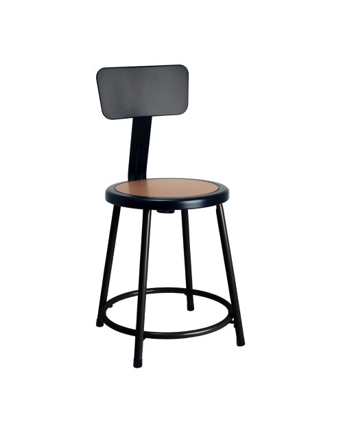 Premium Commercial-Grade All-Purpose Round Stool with Backrest (18-inch Height, Black Frame, Masonite Wood Seat)