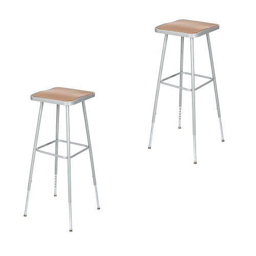 Premium Commercial-Grade All-Purpose Square Stool (Height-Adjustable, 30–38 inch Range, Gray Frame, Masonite Wood Seat, 2-Pack)