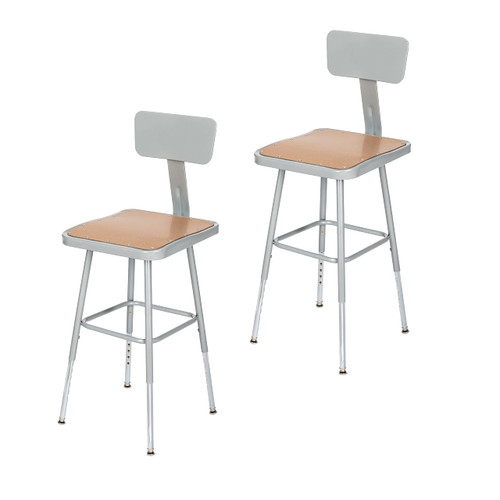 Premium Commercial-Grade All-Purpose Square Stool with Backrest (Height-Adjustable, 18–27 inch Range, Gray Frame, Masonite Wood Seat, 2-Pack)