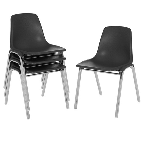 Commercial-Grade Polypropylene Shell Stack Chair (Black, 4-Pack)