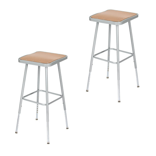 Premium Commercial-Grade All-Purpose Square Stool (Height-Adjustable, 24–32 inch Range, Gray Frame, Masonite Wood Seat, 2-Pack)