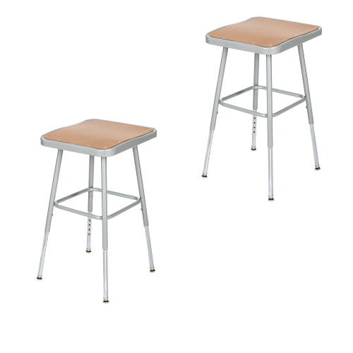 Premium Commercial-Grade All-Purpose Square Stool (Height-Adjustable, 18–27 inch Range, Gray Frame, Masonite Wood Seat, 2-Pack)
