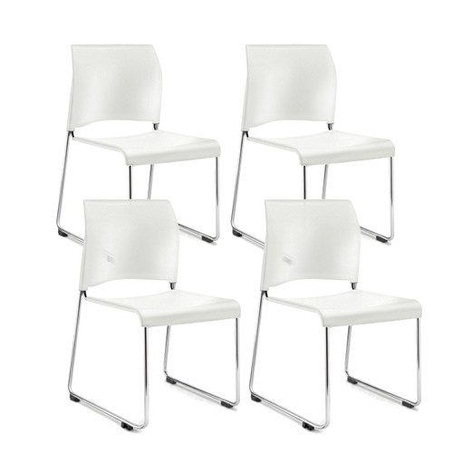Commercial Stack Chair (Hard Plastic Seat and Back, White, Chrome Frame, 4-Pack)