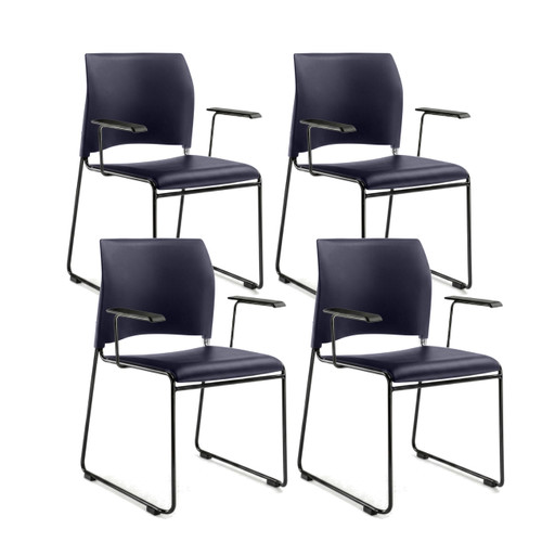 Commercial Stack Chair (Vinyl Padded Seat and Back with Arms, Midnight Blue, Black Frame, 4-Pack)
