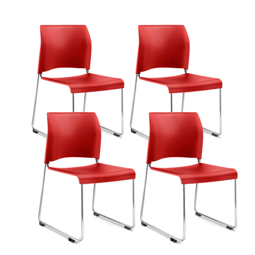 Commercial Stack Chair (Hard Plastic Seat and Back, Red, Chrome Frame, 4-Pack)