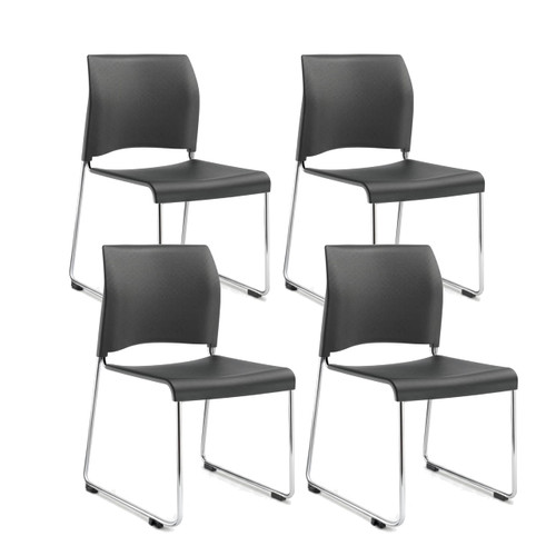 Commercial Stack Chair (Hard Plastic Seat and Back, Dark Gray, Chrome Frame, 4-Pack)