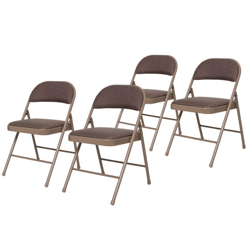 Premium Fabric Padded All Steel Folding Chairs, Comfort Cushioned Seat & Back for Meeting Office Training Rooms (4-Pack, Cosmic Brown)