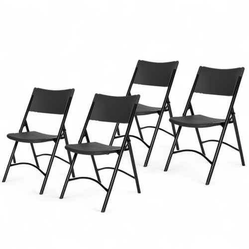 High Back Folding Chairs, Blow-Molded Polyethylene Commercial-Grade Seating for Indoor and Outdoor Use, 500 lb Weight Capacity, 4-Pack (Black)