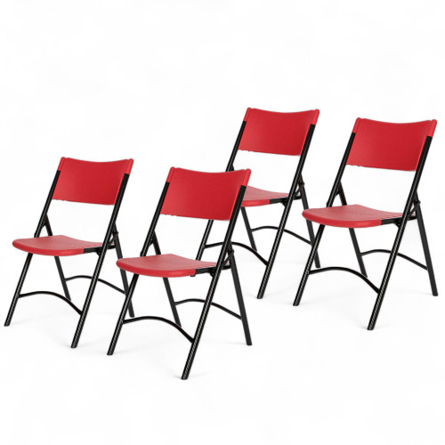 High Back Folding Chairs, Blow-Molded Polyethylene Commercial-Grade Seating for Indoor and Outdoor Use, 500 lb Weight Capacity, 4-Pack (Red)