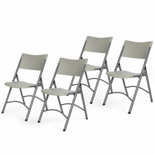 High Back Folding Chairs, Blow-Molded Polyethylene Commercial-Grade Seating for Indoor and Outdoor Use, 500 lb Weight Capacity, 4-Pack (Light Gray)