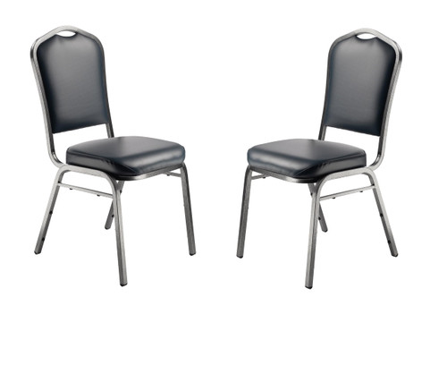 Silhouette Back Upholstered Stackable Banquet Chairs Premium Commercial Seating (2 Pack, Vinyl, Midnight Blue, Silvervein Frame)