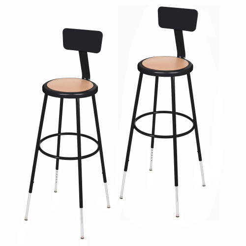 Premium Commercial-Grade All-Purpose Round Stool with Backrest (Height-Adjustable, 30–38 inch Range, Black Frame, Masonite Wood Seat, 2-Pack)