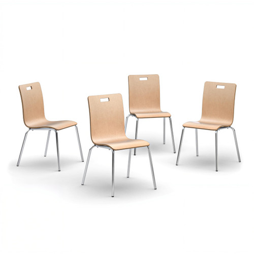 4 Commercial-Grade Bentwood Cafe Chair with Chrome Steel Frame (Natural, 4-Pack)