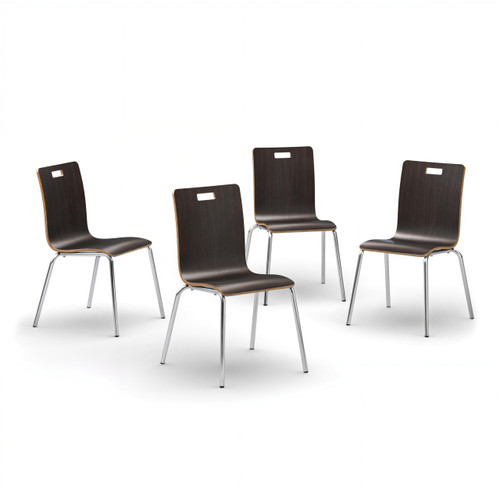 4 Commercial-Grade Bentwood Cafe Chair with Chrome Steel Frame (Espresso, 4-Pack)