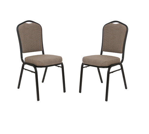 Silhouette Back Upholstered Stackable Banquet Chairs Premium Commercial Seating (2 Pack, Fabric, Natural Taupe, Black Santex Frame)
