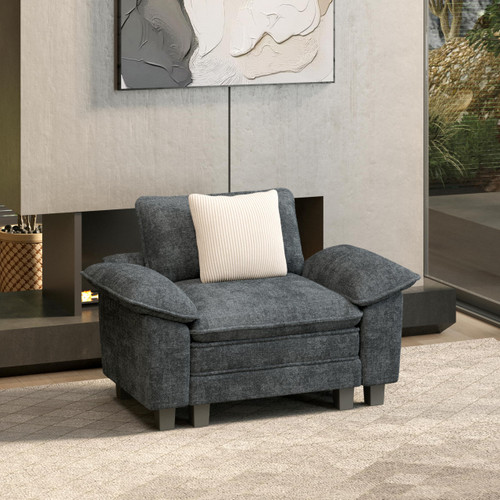 54" Modular Sectional Sofa Couches for Living Room, Comfy Cloud Couch 1-Seater Deep Seat Sofa with Throw Pillow, Chenille Blue
