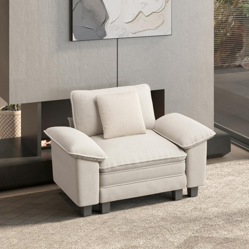 54" Modular Sectional Sofa Couches for Living Room, Comfy Cloud Couch 1-Seater Deep Seat Sofa with Throw Pillow, Chenille Beige