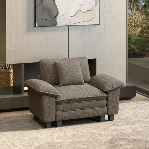 54" Modular Sectional Sofa Couches for Living Room, Comfy Cloud Couch 1-Seater Deep Seat Sofa with Throw Pillow, Chenille Ash