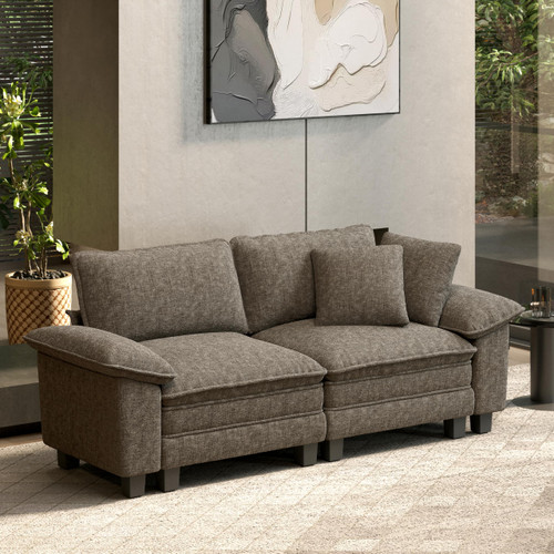 88" Modular Sectional Sofa, Loveseat Couches for Living Room, Comfy Cloud Couch 2-Seater Deep Seat Sofa with Throw Pillow, Chenille Ash