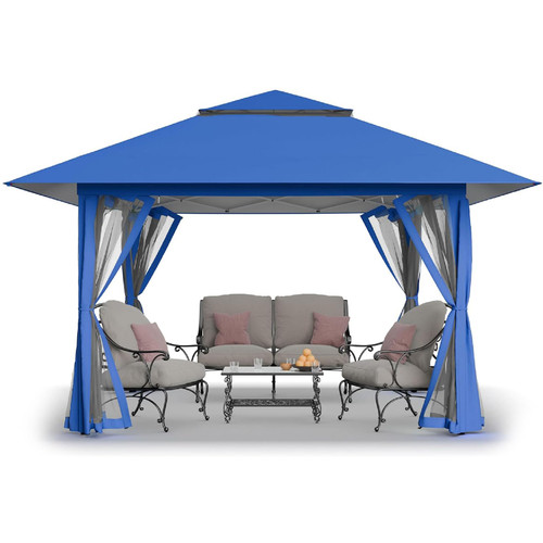 13x13 Pop Up Gazebo, Canopy Tent, Gazebos on Clearance - Outdoor Gazebo for Backyard & Patio Furniture - Carpa Pop Up Tent with Wheeled STO-N-Go Cover Bag (Blue)