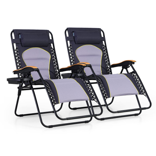XXL Oversized Padded Zero Gravity Chair Set of 2, Foldable Patio Recliner, 30" Wide Seat Anti Gravity Lounger with Armrest and Cup Holder, Support 400 LBS (Grey Accents)