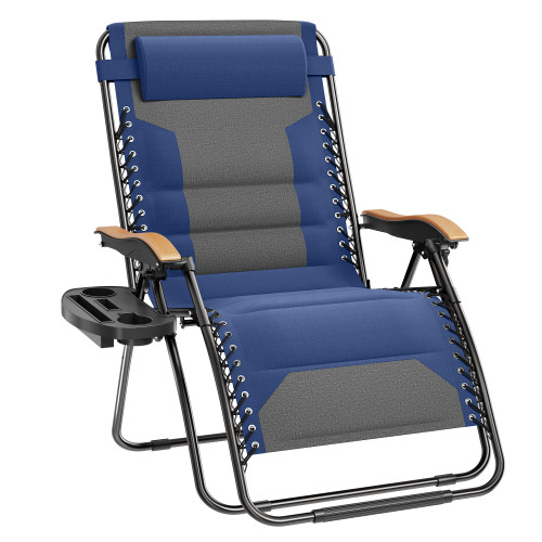 XXL Oversized Padded Zero Gravity Chair, Foldable Patio Recliner, 30" Wide Seat Anti Gravity Lounger with Cup Holder, Support 400 LBS (Thumb Blue)