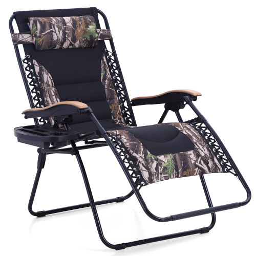 XXL Oversized Padded Zero Gravity Chair, Foldable Patio Recliner, 30" Wide Seat Anti Gravity Lounger with Cup Holder, Support 400 LBS (Camouflage)