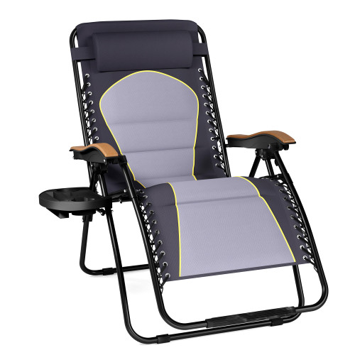 XXL Oversized Padded Zero Gravity Chair, Foldable Patio Recliner, 30" Wide Seat Anti Gravity Lounger with Cup Holder, Support 400 LBS (Gray Accent)
