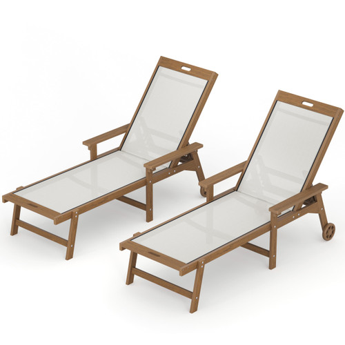 Chaise Lounge Chair Outdoor Set of 2, HDPS and HDPE Wicker Chaise Lounger with 5 Positions, Pool Lounge Chairs with Wheels and Adjustable Backrest for Patio, Poolside, Deck, Backyard