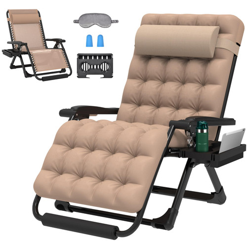 Oversized Zero Gravity Chair, Heated Zero Gravity Recliner Lounge Chair, Anti Gravity Chair for Indoor and Outdoor, Reclining Camping Chair for Lawn and Patio w/Cushion and Footrest, 500LBS