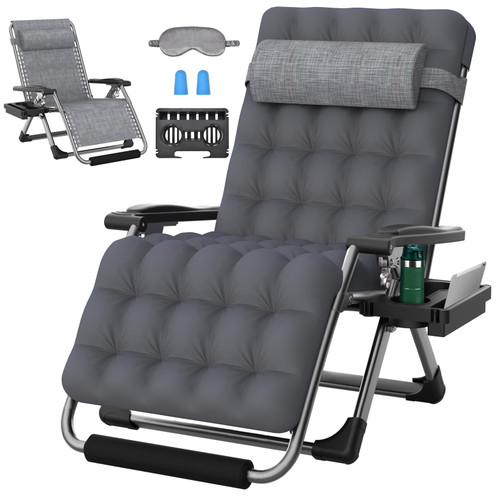 Oversized Zero Gravity Chair, 33In XXL Zero Gravity Recliner Lounge Chair, Anti Gravity Chair for Indoor and Outdoor, Reclining Camping Chair for Lawn and Patio w/Cushion and Footrest, 500LBS