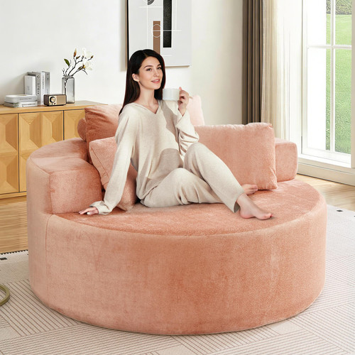 Pink Round Fabric Chair Oversized Round Chaise Longue Chair Indoor