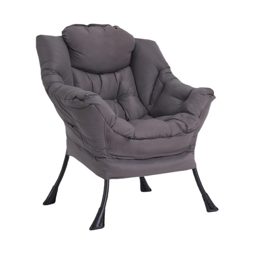 Lazy Chair for Living Room, Modern Accent Chairs with Armrests, Dark Grey Armchairs with Side Pocket, Cozy Lazy Sofa for Reading, Balcony, Bedroom, Dorm, Small Spaces