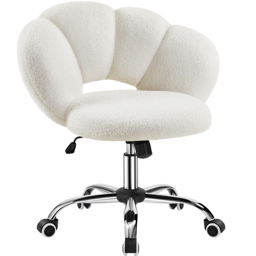 Boucle Upholstered Desk Chair Cloud-Shaped Vanity Chair Adjustable Home Office Computer with Rolling Wheels for Living Room, Bedroom White