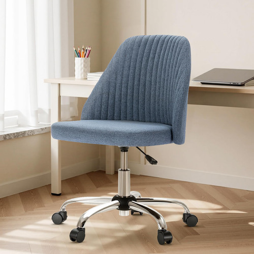 Office Chair, Comfy Desk Chair Rolling Vanity Swivel Task Chairs with Wheels, Wide Seating Armless Height Adjustable Computer Chairs for Home,Bedroom,Student,Adults, Blue