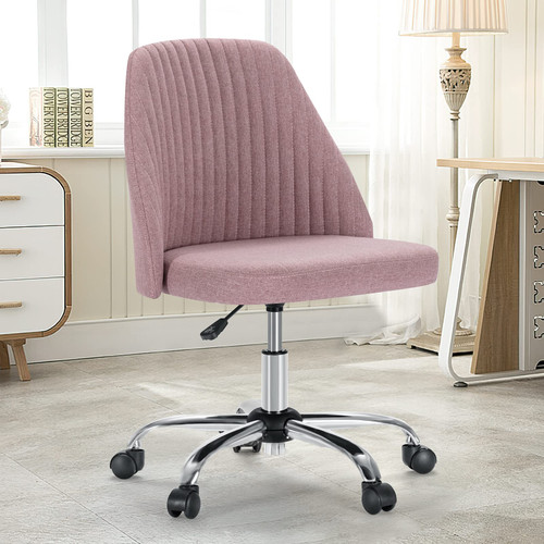 Office Desk Chair, Modern Cute Rolling Vanity Swivel Task Seating with Wheels, Comfortable Back Seat Armless for Home, Bedrooms, Study, Student, Adults, Make-Up, Dressing Room Dusty Rose