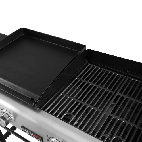 4-Burner Propane Gas Grill and Griddle Combo with Cover, Griddle Grill Combo with 48,000 BTUs Output for Outdoor Cooking While Camping or Tailgating, Black & Silver