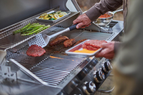 Grills 77352 6+1 Burner Stainless Steel Cabinet Style Propane Gas Grill with Knob Controls, Side Burner, Built-In Thermometer, and Rotisserie Kit