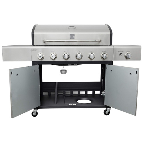 6-Burner Propane Gas BBQ Grill with Side Burner, 73,000 BTUs, Stainless Steel Cabinet Grill with Cast Iron Grates for Outdoor Cooking, Backyard BBQ, Patio, Large Parties