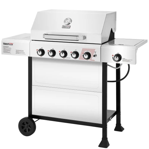 5-Burner BBQ Liquid Propane Gas Grill with Side Burner, Stainless Steel 61,000 BTU Output for Patio Garden Picnic Backyard Cooking, Silver