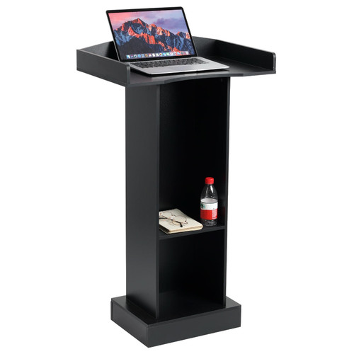 Podium Stand for Lectern Presentation Church Classroom, Pulpit with Wooden Heavy Base, Black Podium for Lecture, Wedding Speech