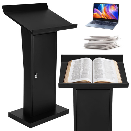 Professional Podium Stand, 43.3" Height Metal Lectern with Storage Shelf, Heavy Duty Speech Desk for Church, Conference & Wedding Ceremony