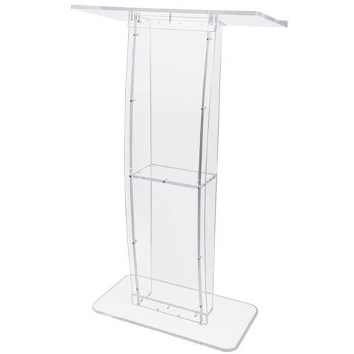 Acrylic Podium, 47" Clear Acrylic Podium Stand with Wide Reading Surface & Storage Shelf, Floor-Standing Clear Pulpits Acrylic for Church Office School