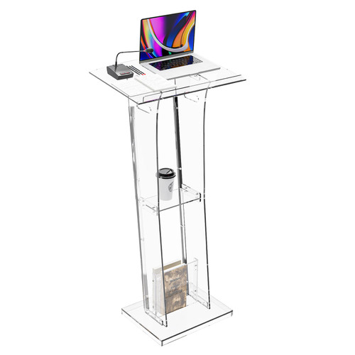 Acrylic Clear Lecterns Podium Stand, 48 Inch - Pulpits with Storage Shelf for Churches, Conference, Speeches, Weddings, Classrooms, Professional Presentation Podiums (Transparent)
